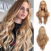 abordables Perruques Synthétiques Sans Bonnet-longue ondulée ombre brun à blonde perruques pour les femmes cheveux synthétiques résistant à la chaleur ombre perruque pour la fête quotidienne utilisation cosplay-24 pouces barbiecore perruques