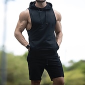 baratos Conjuntos de Camisas para Homem-Homens Ternos-Camiseta Moletom Camisa de tênis Conjunto de shorts e camiseta Sem Manga Manga Curta Com Capuz Verão Cor Sólida Esportes Designer Roupa de Esporte Com Cordão 2 Peças Ao ar livre Rua