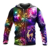 abordables Tenue de Père Noël-Sweat à capuche 3D Père Noël pour homme, veste entièrement zippée, noir, jaune, rouge, violet, imprimé graphique Père Noël, fermeture éclair moche, imprimé sport&amp;amp;extérieur quotidien