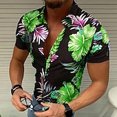 economico Stampa Floreale-Per uomo Floreale Pop art Fiori tropicali Camicia Camicia hawaiana Camicia Aloha Manica corta Camicia Collo ripiegabile Originale Informale Esterno Feste Informale Nero / Rosso Blu Viola S M L