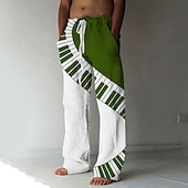 billige Uformelle bukser med trykk for menn-Herre Bukser Sommerbukser Strandbukser Elastisk snordesign Lomme foran Rett ben Fargeblokk Grafiske trykk Musikkinstrument Komfort Myk Avslappet Daglig Mote Designer Hvit / Svart Rød