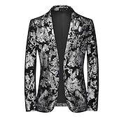 preiswerte Herren Klassische Blazer-Herren Abendkleidung Blazer Sakko Hochzeitsfeier Cocktail Ganzjährig Polyester Blumen Einreiher - 2 Knöpfe Blazer Silber Gold