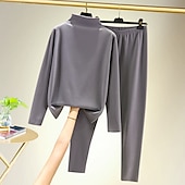 cheap Women&#039;s Loungewear-Women&#039;s T shirt Tee Undershirt Pants Sets Bottoming Shirt Casual Daily Basic Long Sleeve Crew Neck Turtleneck Black Fall &amp; Winter Home Outfits