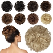 billige Hårknuter-menneskehår rotete boller 100% menneskehår knuller hårstykke ekte menneskehår bølget ask blondt hår scrunchies bustete oppsatte hårstykker for kvinner jenter