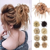 abordables Chignons-chignon ébouriffé chignon désordonné extensions de chignon avec élastique élastique queue de cheval chouchous pour femme (mélange brun blond clair)