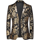 preiswerte Herren Klassische Blazer-Herren Abendkleidung Blazer Sakko Hochzeitsfeier Cocktail Ganzjährig Polyester Blumen Einreiher - 2 Knöpfe Blazer Silber Gold