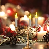 abordables Luces de velas-6/12 Uds velas led luces 6,5 pulgadas 16,5 cm velas cónicas led sin llama blancas velas cónicas colgantes que funcionan con pilas candelabros de batería parpadeantes para fiesta iglesia halloween