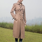 billiga Trenchcoat för män-Herr Vinterkappa Övergångsjacka Trenchcoat Lång trenchcoat Kontor &amp; Karriär Dagliga kläder Höst vinter Höst Polyester Håller värmen Vindtät jacka Ytterkläder Kläder Mode Uppvärmning Solid färg