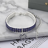 cheap Dog Collars, Harnesses &amp; Leashes-2 Pcs Three Row Elastic Pet Diamond Necklace Love Pendant Chain Cat Dog Collar Pet Supplies Small Dog Accessories