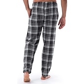 billiga Sov botten-Herr Vardagsklädsel Pyjamasbyxor Plädbyxor Lounge Byxor Rutnät / Pläd Varm Mjukt Hem Säng Spa Flanell Varm Ficka Elastisk midja Vinter Svart Blå