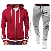 cheap Basic Tracksuits-Men's Tracksuit Sweatsuit Zip Hoodie Sweatshirt Hoodie Jacket Jogging Suits Red &amp; Black Black+Light Grey Dark Grey+Light Grey Red+Light Grey Red+Dark Grey Hooded Color Block Drawstring 2 Piece Sports