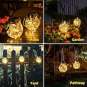 abordables Luces de cuerda solar-Luces solares para tarros de grietas, bola colgante de cristal, linternas solares led, lámpara solar de los deseos, lámpara impermeable para exteriores, decoración de jardín, luces de árbol, fiesta de