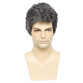 preiswerte Herrenperücken-Herrenperücken kurze graue Perücke hitzebeständiges synthetisches geschichtetes Naturhaar Cosplay Halloween-Perücken für Männer männlicher Kerl