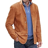 cheap Faux Suede Jackets-Men&#039;s Jacket Blazer Windproof Warm Street Daily Holiday Single Breasted Turndown Streetwear Casual Smart Casual Jacket Outerwear Solid Color Pocket Retro Brown