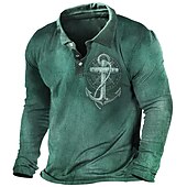 billiga Vintage Polo herr-Herr Nautisk Pikétröjor Golftröja Långärmad Polotröjor Skjortor med krage Vintage Ledigt Semesterkläder Båtkläder Festkläder Knappar 3D-utskrift Vin Gul Armégrön
