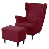 cheap Armchair Cover &amp; Armless Chair Cover-Stretch Wing Chair Cover Set with Ottoman Cover, Burgundy Spandex Stretch Wing Back Chair Cover Removable Machine Washable Armchair Chair Cover for Strandmon Chair