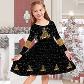 abordables Vestido con visión brillante en 3D-Niños Chica Vestido de Navidad Vestido Vestido de copo de nieve Copo Manga Larga Regalos de Navidad Casual Cuello redondo Adorable Diario Poliéster Sobre la rodilla Vestido informal Vestido de