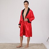 economico Vestaglie-Per uomo Plus Size Accappatoio Abito di seta Accappatoi Kimono di seta 2 pezzi Onde Semplice Comoda Interni Giornaliero Seta sintetica Poliestere Regalo Bavero Manica lunga Top dell&#039;accappatoio