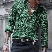 preiswerte Tiermuster Druck-Herren Leopard Hemd Knopfhemd Langarm Designer Atmungsaktiv Komfortabel Täglich Wochenende Frühling &amp; Herbst Umlegekragen Button-Down Hellrosa Blau Braun Grün Grau
