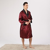 economico Vestaglie-Per uomo Plus Size Accappatoio Abito di seta Accappatoi Kimono di seta 2 pezzi Onde Semplice Comoda Interni Giornaliero Seta sintetica Poliestere Regalo Bavero Manica lunga Top dell&#039;accappatoio