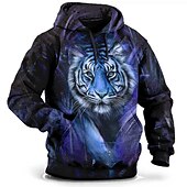 halpa miesten plus kokoiset hupparit-Miesten Pluskoko Pullover-huppari Iso ja pitkä Eläin Hupullinen Tasku Pitkähihainen 봄 &amp; Syksy Muoti Katutyyli Perus Mukava Työ Arki-asut Topit