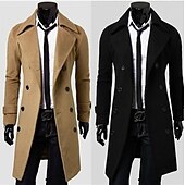 billige Trenchcoat for menn-Herre Vinterfrakk Peacoat Virksomhet Avslappet Vinter Polyester Hold Varm Vindtett jakke Yttertøy Klær Forretning كلاسيكي