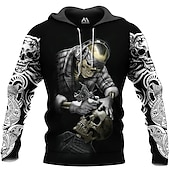 baratos Moletons e Sweatshirts de Halloween-Homens Caveiras Estampas Abstratas Moletom Moletons Roupa de rua Designer Manga Longa Com Capuz Diário Esportes Preto Laranja Imprimir Primavera &amp; Outono Designer