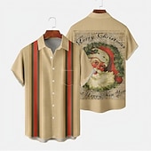 preiswerte Lustiges Weihnachtsoutfit-Weihnachtshemden, Herrenhemd, Weihnachtsmann, gestreift, Grafikdrucke, Turndown, Khaki, 3D-Druck, Weihnachten, Straße, kurze Ärmel, Button-Down-Druck, Kleidung, Mode, Designer, lässig