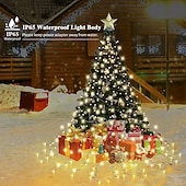 baratos Luzes de cordas de férias-Luzes de Natal em Corda para Árvore Decorações Plug 2M/6.56FT x 8 Linhas com Anel 280LED Fáceis de Instalar Luzes de Corda de Natal com 8 Modos Decorações de Natal ao Ar Livre e Interiores para