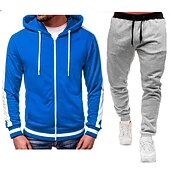cheap Basic Tracksuits-Men's Tracksuit Sweatsuit Zip Hoodie Sweatshirt Hoodie Jacket Jogging Suits Red &amp; Black Black+Light Grey Dark Grey+Light Grey Red+Light Grey Red+Dark Grey Hooded Color Block Drawstring 2 Piece Sports