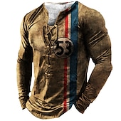 voordelige Vintage T-shirts-Voor heren T-shirt T-shirts Grafisch Tempelierskruis Henley Zwart Licht Bruin Bruin Donkergrijs 3D-afdrukken Knight Grote maten Buiten Straat Lange mouw Veters Afdrukken Kleding Ontwerper Stijlvol