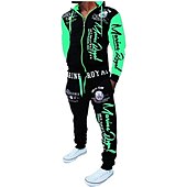 cheap Men&#039;s 3D Sweatshirt Sets-Men&#039;s Graphic Color Block Letter 2pcs 3D Sweatshirt Sets Hoodie Tracksuit Long Sleeve Long pants Hooded Streetwear Designer Casual Sports &amp; Outdoor Casual Sports Zipper Print Spring Fall Yellow Blue