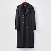 billiga Trenchcoat för män-Herr Vinterkappa Övergångsjacka Trenchcoat Lång trenchcoat Kontor &amp; Karriär Dagliga kläder Höst vinter Höst Polyester Håller värmen Vindtät jacka Ytterkläder Kläder Mode Uppvärmning Solid färg
