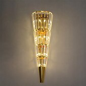 economico Luci da parete-Applique Da Parete A Led Cristallo Diamante Design, Applique Da Parete Finitura Ottone Lampada Da Comodino A Forma Di Fiaccola Lampada Da Parete Per Camera Da Letto Moderna Applique Da Parete In