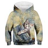 tanie 3D zwierzęta dla chłopca-Dzieci Dla chłopców Bluza z Kapturem Zjechać na pobocze Zwierzę Kot Długi rękaw Kieszeń Dzieci Top Codzienny Bluza z Kapturem Godny podziwu Codzienny Biały Żółty Niebieski Jesień 7-13 lat