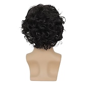 cheap Mens Wigs-Mens Short Curly Black Wig with Bang Synthetic Cosplay Costume Party Natural Hair Wig