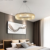 cheap Chandeliers-LED Pendant Lights, 6-Light Ring Hanging Lamps, 19,5&quot; Modern Crystal Metal Chandelier in Chrome 110V-240V Ceiling Hanging Light Pendant Light for Living Room Bedroom Restaurant Hotel