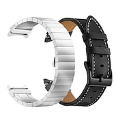 olcso Samsung óraszíjak-Óraszíj mert Samsung Galaxy Watch 7/6/5/4  40/44mm, Watch 5 Pro 45mm, Watch 6 Classic 43/47mm, Watch 4 Classic 42/46mm Rozsdamentes acél Valódi bőr Csere Szíj Fém kapocs Láncos karkötő Karszalag