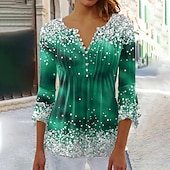 cheap Art&amp;Design tee-Women&#039;s T Shirt Plus Size Shirt T Shirt Henley Shirt Blouse Graphic Polka Dot Flower Basic Long Sleeve Round Neck Regular Tops Casual Weekend Buttons Print Denim Blue Grass Green Black Yellow Light