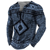 abordables T-shirts vintage-Homme T shirt Tee Tee Graphic Tribal Col Noir Vert Claire Rose Claire bleu marine Bleu 3D effet Extérieur Plein Air manche longue Lacet Imprimer Vêtement Tenue Design mode Rétro Vintage basique