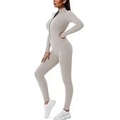ieftine set de yoga-Pentru femei Onesie Seturi de antrenament Iarnă Fermoar Față Culoare solidă Salopetă Negru Roz Spandex Yoga Fitness Gimnastică antrenament Controlul abdomenului Lift Fesier Respirabil Sportiv