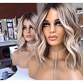 voordelige Pruiken van echt haar, met kanten voorzijde-braziliaanse maagd haar asblond 13x4 lace front menselijk haar pruiken pre-geplukt body wave korte bob hoogtepunt kleur kant frontale pruik voor vrouwen