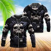 abordables sweats à capuche zippés pour hommes-Homme Crânes Imprimés Photos Sweat à capuche Sweats à Capuche Sweat-shirt Sweat à capuche zippé manche longue Sweat à capuche Capuche Vêtement de rue 3D effet Sport &amp; Loisir du quotidien Des sports