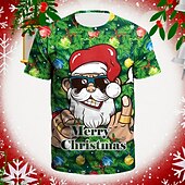 abordables Costume de Noël-T-shirts de Noël pour hommes, costume de Noël 3D, imprimés graphiques de dessins animés, col rond, blanc + rouge, rouge + vert armée + blanc, vert, noir, rose, impression 3D, vêtements d&#039;extérieur à