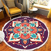preiswerte Wohn- und Schlafzimmerteppiche-Runder Teppich mit Mandala-Quaste im Ethno-Stil, Wohnzimmer, Schlafzimmer, Couchtisch, Bodenmatte
