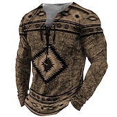 abordables T-shirts vintage-Homme T shirt Tee Tee Graphic Tribal Col Noir Vert Claire Rose Claire bleu marine Bleu 3D effet Extérieur Plein Air manche longue Lacet Imprimer Vêtement Tenue Design mode Rétro Vintage basique