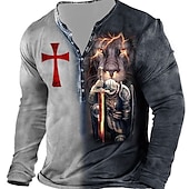 お買い得  ゴースト＆スカル-男性用 グラフィック テンプルクロス 十字架 Tシャツ ヘンリーシャツ 長袖 3Dプリント デザイナー ベーシック クラシック アウトドア 日常 スポーツ 春夏 イエロー ブルー パープル グレー ヘンリー ヘンリーTシャツ