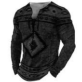 abordables T-shirts vintage-Homme T shirt Tee Tee Graphic Tribal Col Noir Vert Claire Rose Claire bleu marine Bleu 3D effet Extérieur Plein Air manche longue Lacet Imprimer Vêtement Tenue Design mode Rétro Vintage basique