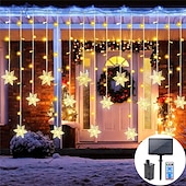 お買い得  プラグイン式電源-クリスマススノーフレークストリングライト屋外ソーラー8モード5m 216led 3.5m 96ledリモコン太陽エネルギー24vプラグインストリングライトledガーランドカーテンフェアリーストリングライト庭の軒先パーティーの装飾用