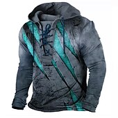 economico Felpa con cappuccio da uomo con lacci-Per uomo Color Block Stampe astratte Felpa con cappuccio Felpe Felpa Felpa con cappuccio pullover Manica lunga Felpa con cappuccio Con cappuccio Streetwear Stampa 3D Informale Giornaliero Sport Nero
